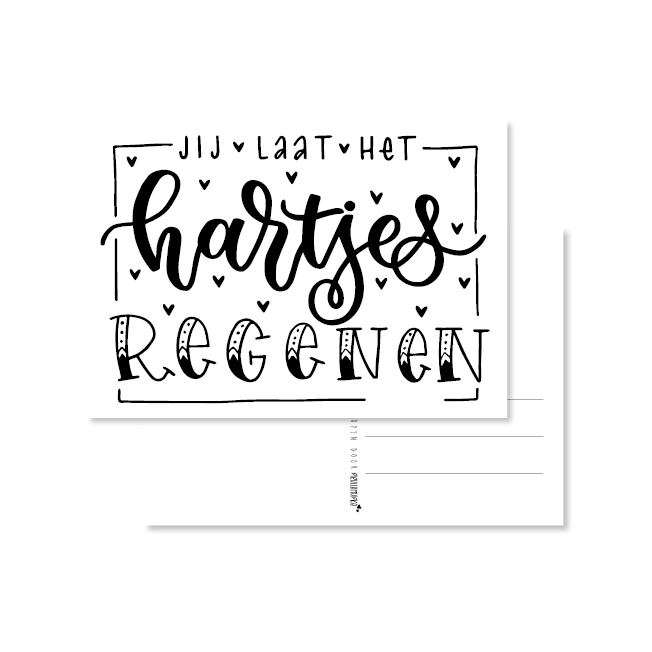 kaart handlettering jij laat het hartjes regenen